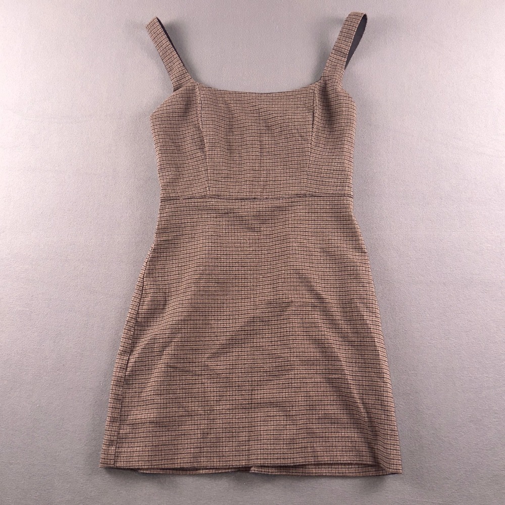 Abercrombie & Fitch Brown Plaid Square Neck Mini Dress XS Sleeveless 159D1785